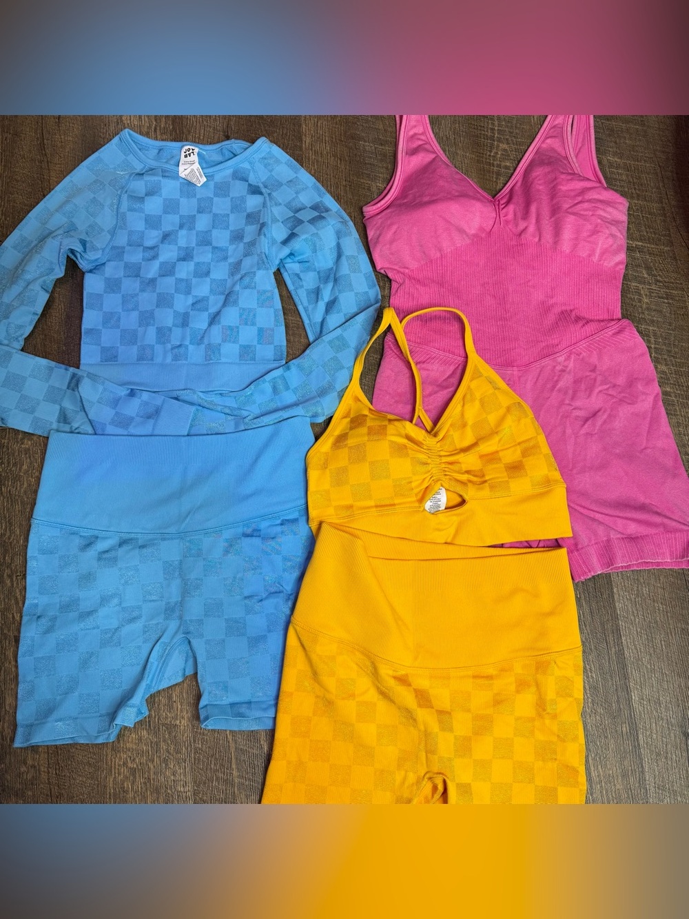 JoyLab Women’s Set Bundle Lot (pink bodysuit, blue and yellow sets) - Picture 2 of 8